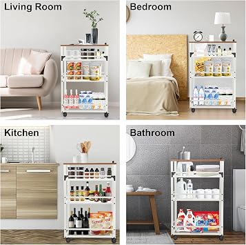 3-Tier Rolling Cart Slim - White Laundry Bathroom Kitchen