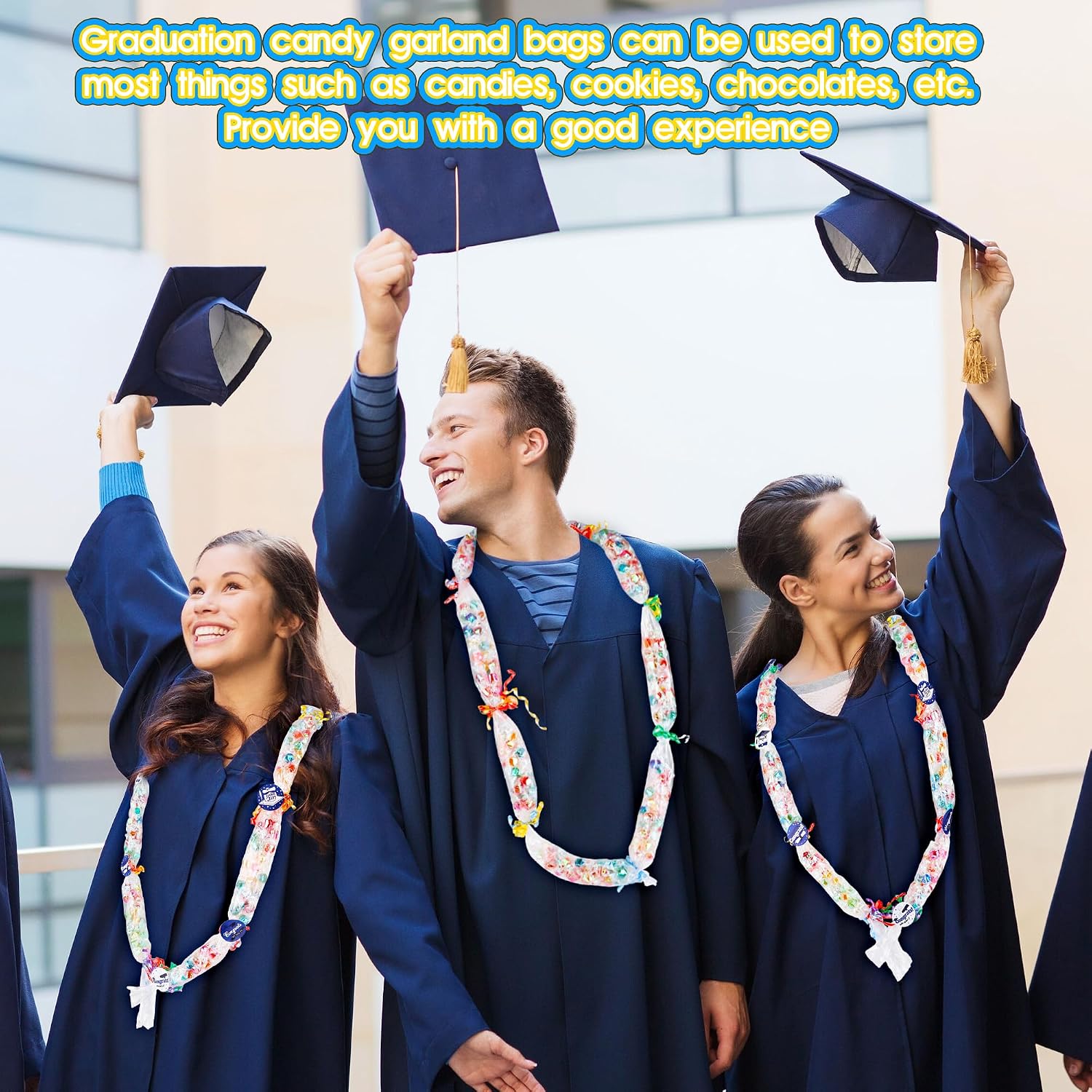 Mikasee 110 Pcs Graduation Candy Lei Making Kit 100 Pcs Candy Lei Tubing Graduation Making Kit Lei Bags and 10 Rolls Ribbon for Graduation Wreaths