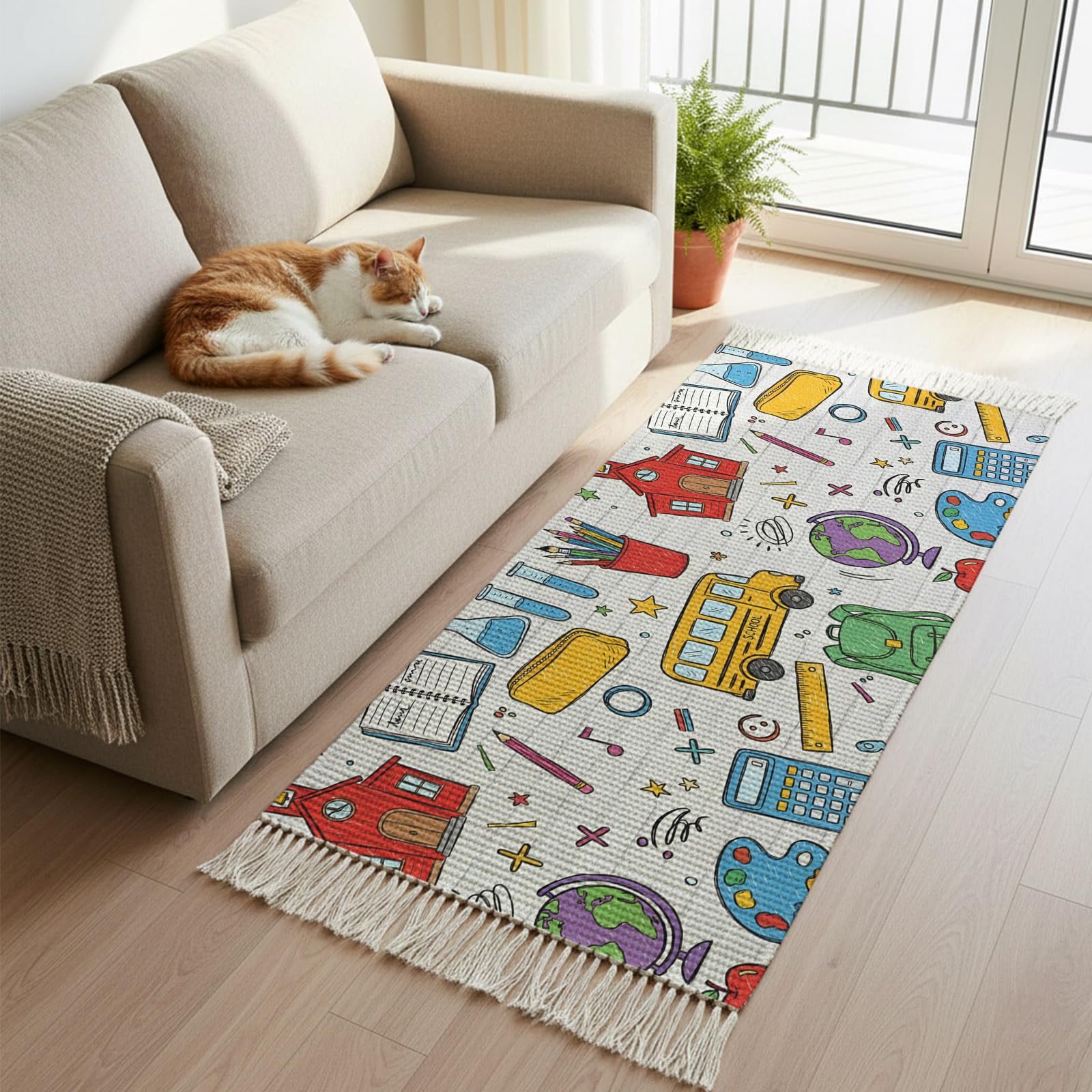 Kitchen Rug Runner 2' x 5' Cartoon Educational Elements