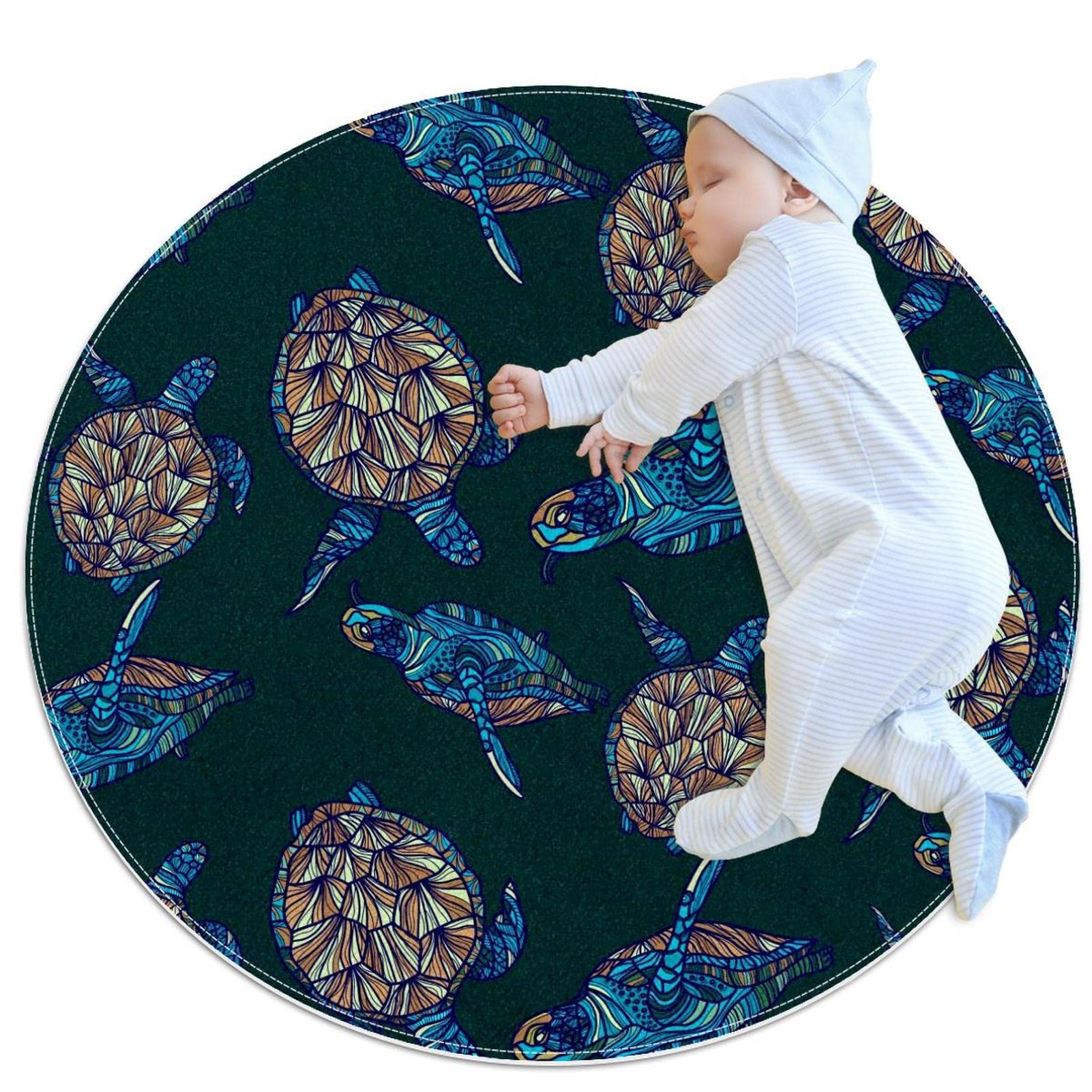 Tapis de jeu pour enfants JDEZ anti-froid rond tortue 80cm