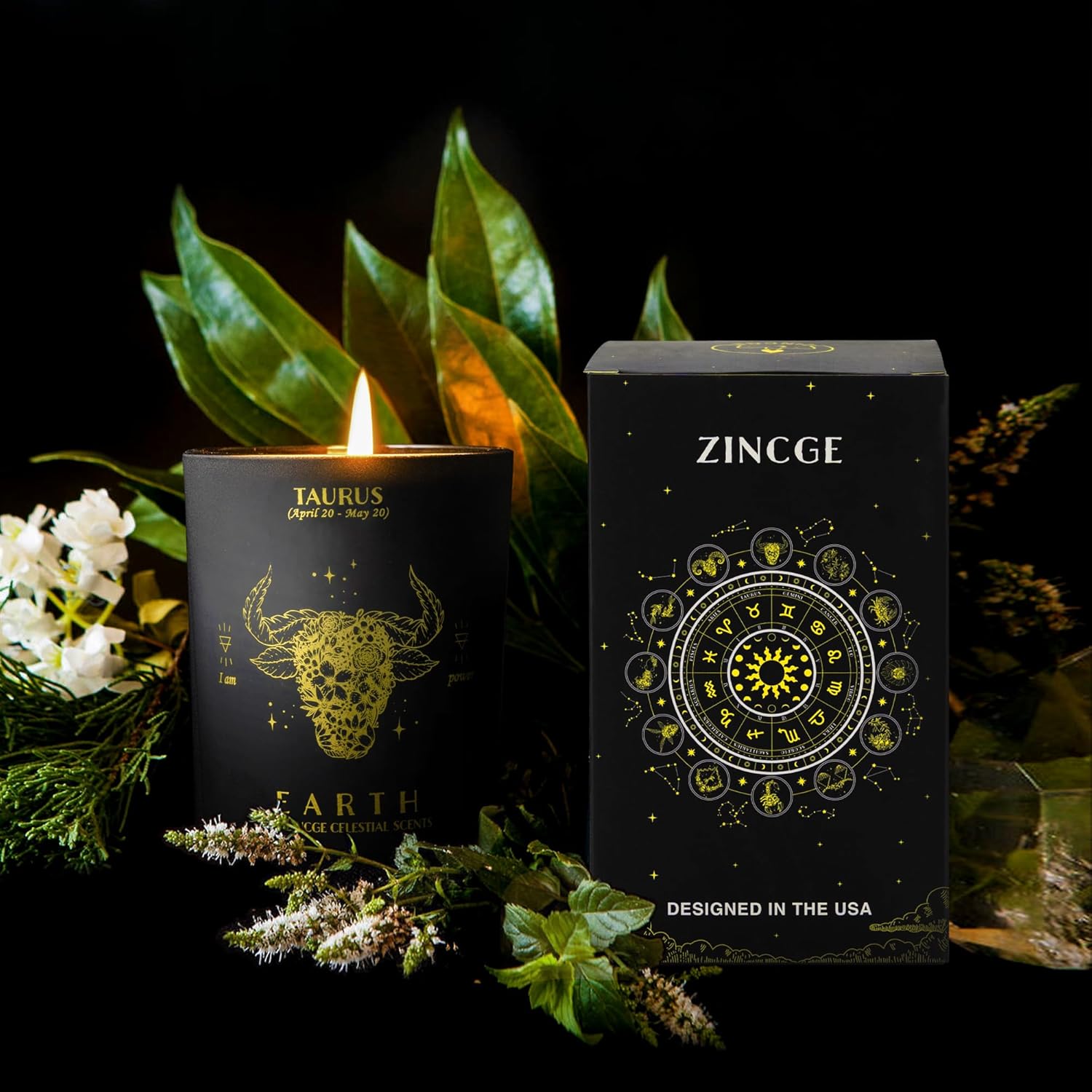 Taurus Zodiac Scented Candle Gift Set for Men and Women – Rose Aroma Crystal Candle with Bracelet & Earrings, Astrology Gift Box, Mother’s Day & Thank You Gifts
