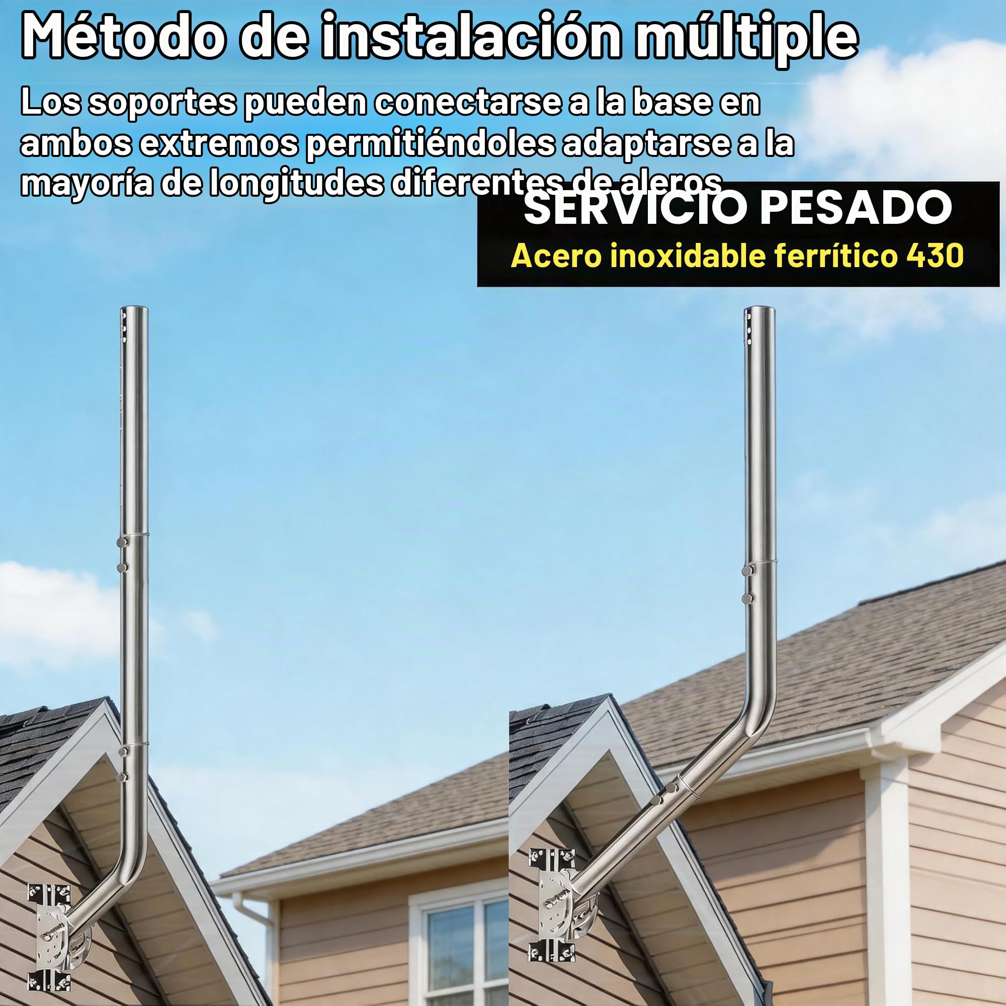 Soporte de Pared para Antena de 134 cm, mástil de Antena en Forma de J de Acero Inoxidable 430 Ø3,5 cm, Compatible con Star Link, Antena de TV, WiFi y estación meteorológica