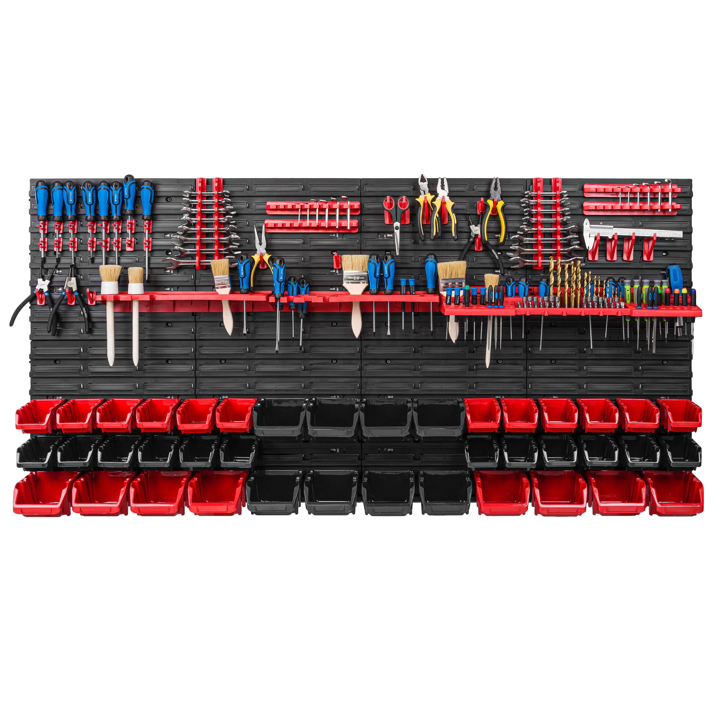 Sistema de almacenamiento para taller, 156 x 78 cm, 40 unidades, estantería de pared con soportes para herramientas y cajas apilables, placas de pared extrafuertes, estantería para herramientas