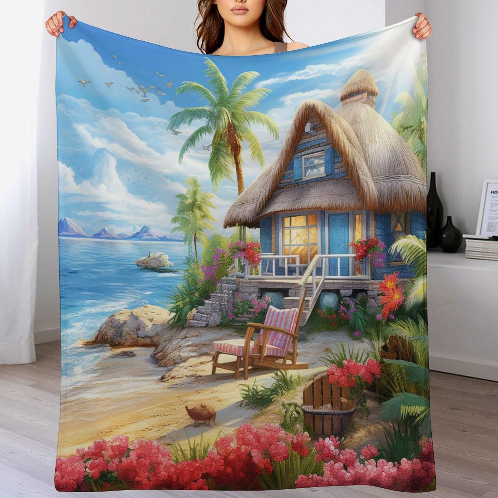 Couverture polaire de lit en flannel haut de gamme motif chalet