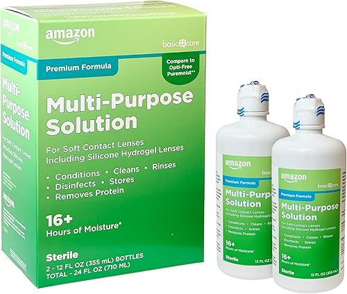 Amazon Basic Care Solución multipropósito para lentes de contacto - Fórmula premium, 12 onzas líquidas (paquete de 2)