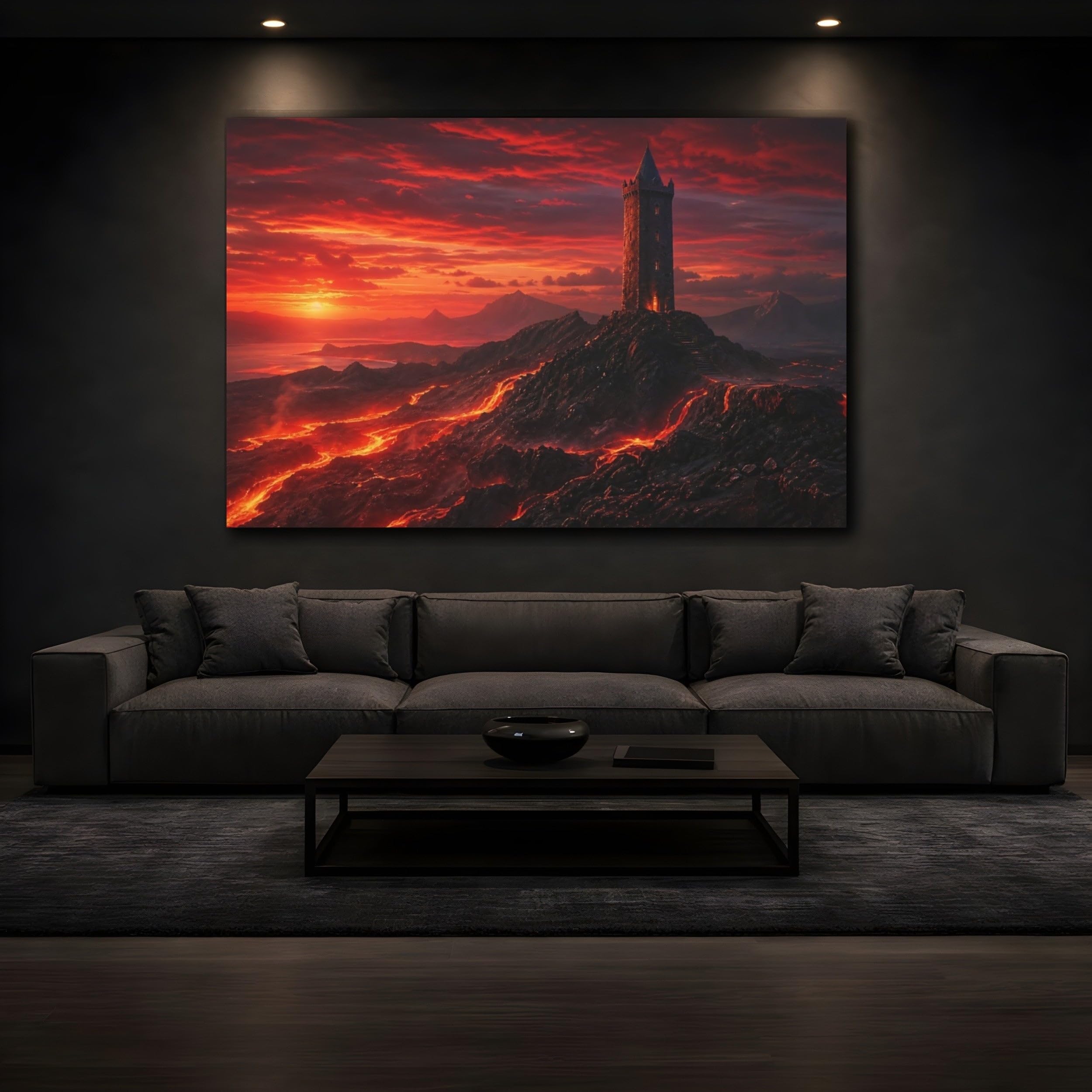 Science Fiction Lava Tower Red Canvas Wall Art Print – Living Room Decor Above Couch 18×12 inch (45×30 cm) - Horizontal / 1.25 inch (3 cm)