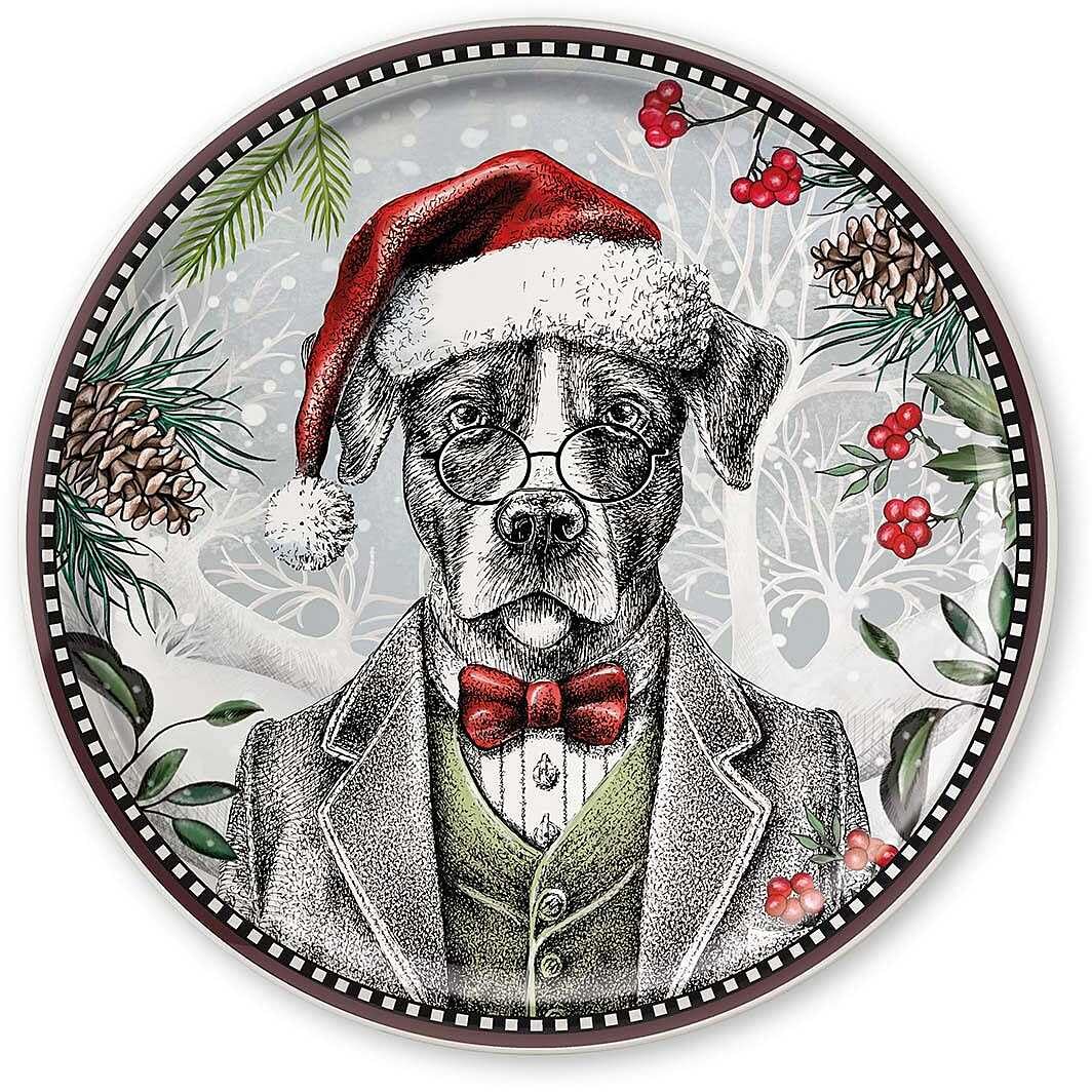 Egan Piatto natalizio panettone con raffifurato un cane. Diamentro di 31cm. La referenza è: 120167