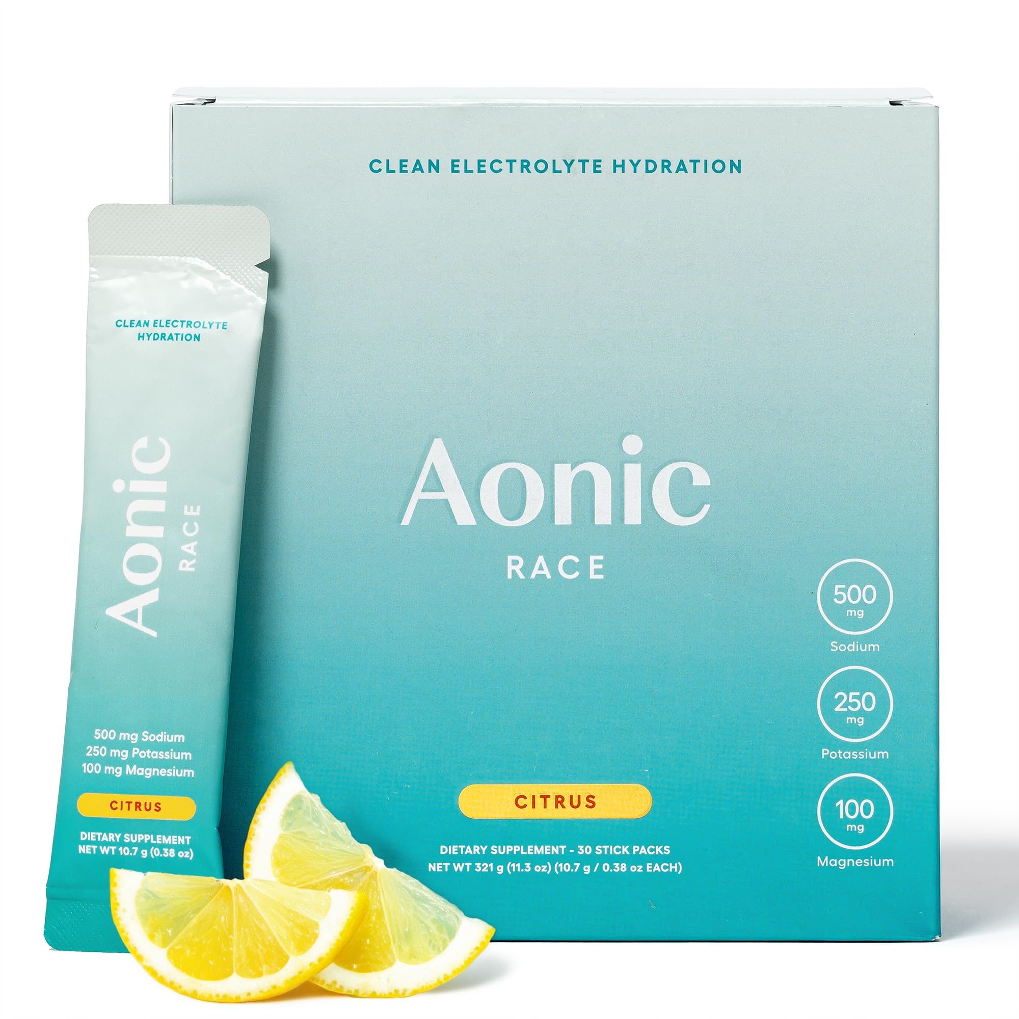 AONIC Pó de Eletrólitos com sódio 500 mg, potássio 250 mg e magnésio 100 mg, sabor cítrico, 30 sachês
