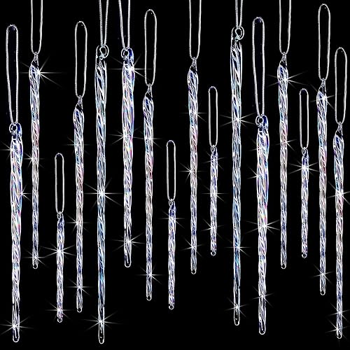 Miniatura 8 de Carámbano de vidrio de 3.5 a 7.8 pulgadas, adornos de Navidad de carámbanos de vidrio torcido, decoraciones de carámbanos para colgar (azul claro,