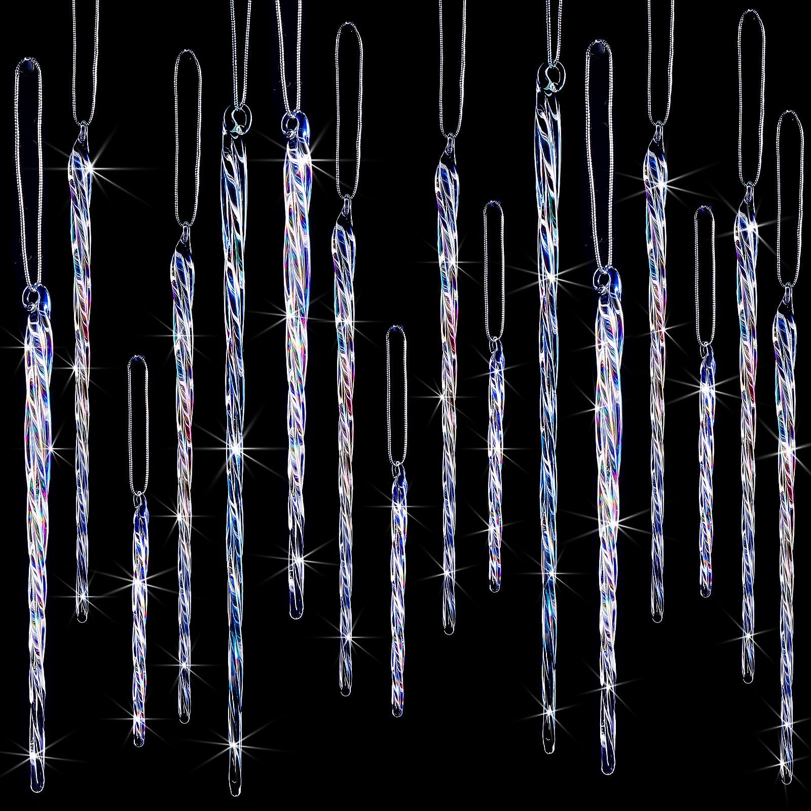 Boao Glass Icicle 3.5-7.8 Inch Twisted Glass Icicle Christmas Ornaments Hanging Decorations(Dazzling Color,54 Pcs) — image 1