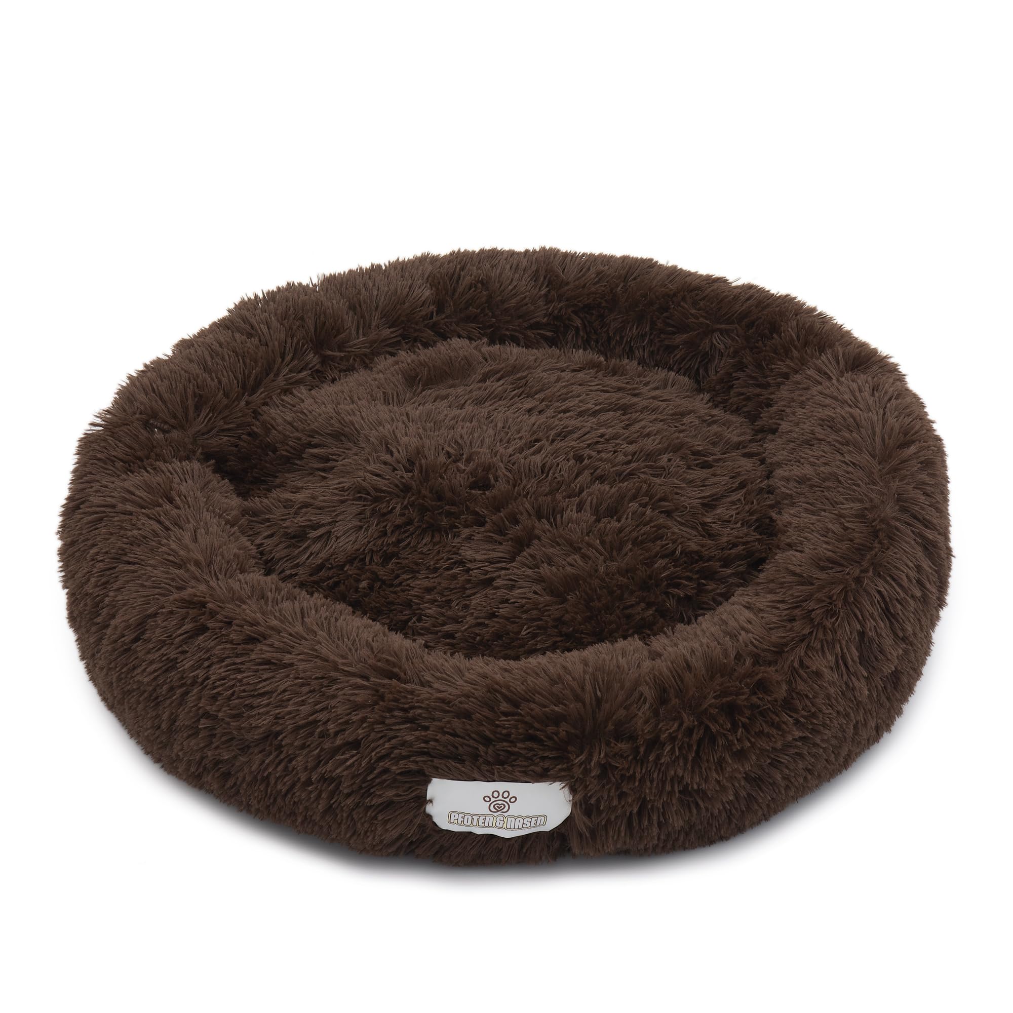 pfoten&nasen® Wolke 7 Hundebett (L – 85 cm, Braun) – Flauschiges Donut-Hundekörbchen für mittelgroße Hunde, rundes Hundekissen mit Wendekissen, Abnehmbarer Bezug, waschbar, rutschhemmend