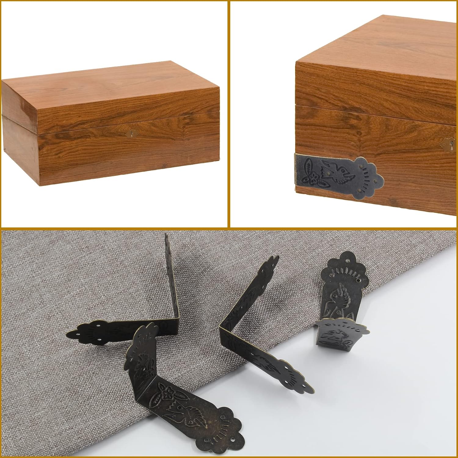 30Pcs Antique Corner Protectors Decorative Metal Right Angle Box Corner Cover Guards, Vintage Bronze Furniture Corner Edge Brackets Hardware with Nails(2.2 x 0.69inch, Style E)