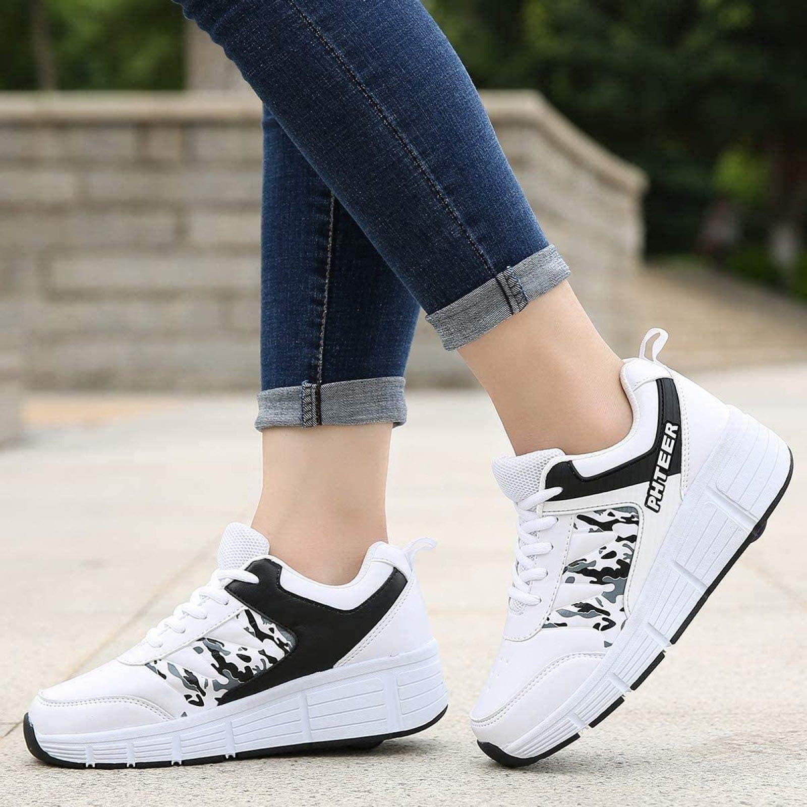 Zapatillas De Skate para Niños Niñas Zapatillas Deportivas Zapatillas De Gimnasia Técnicas Retráctiles,White-41