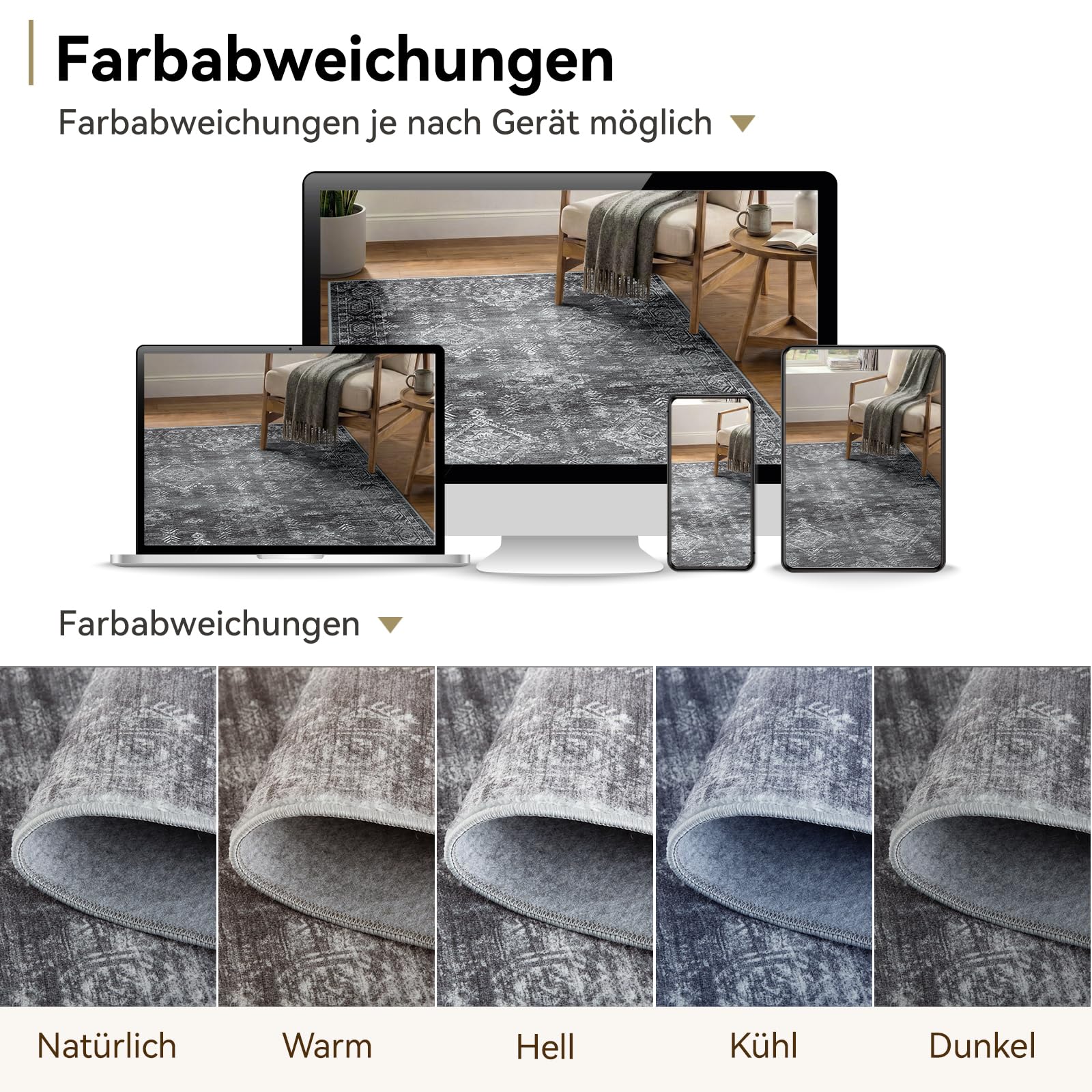Waschbarer Teppich Läufer 60 x 240 cm, Läufer Flur rutschfest, Grau
