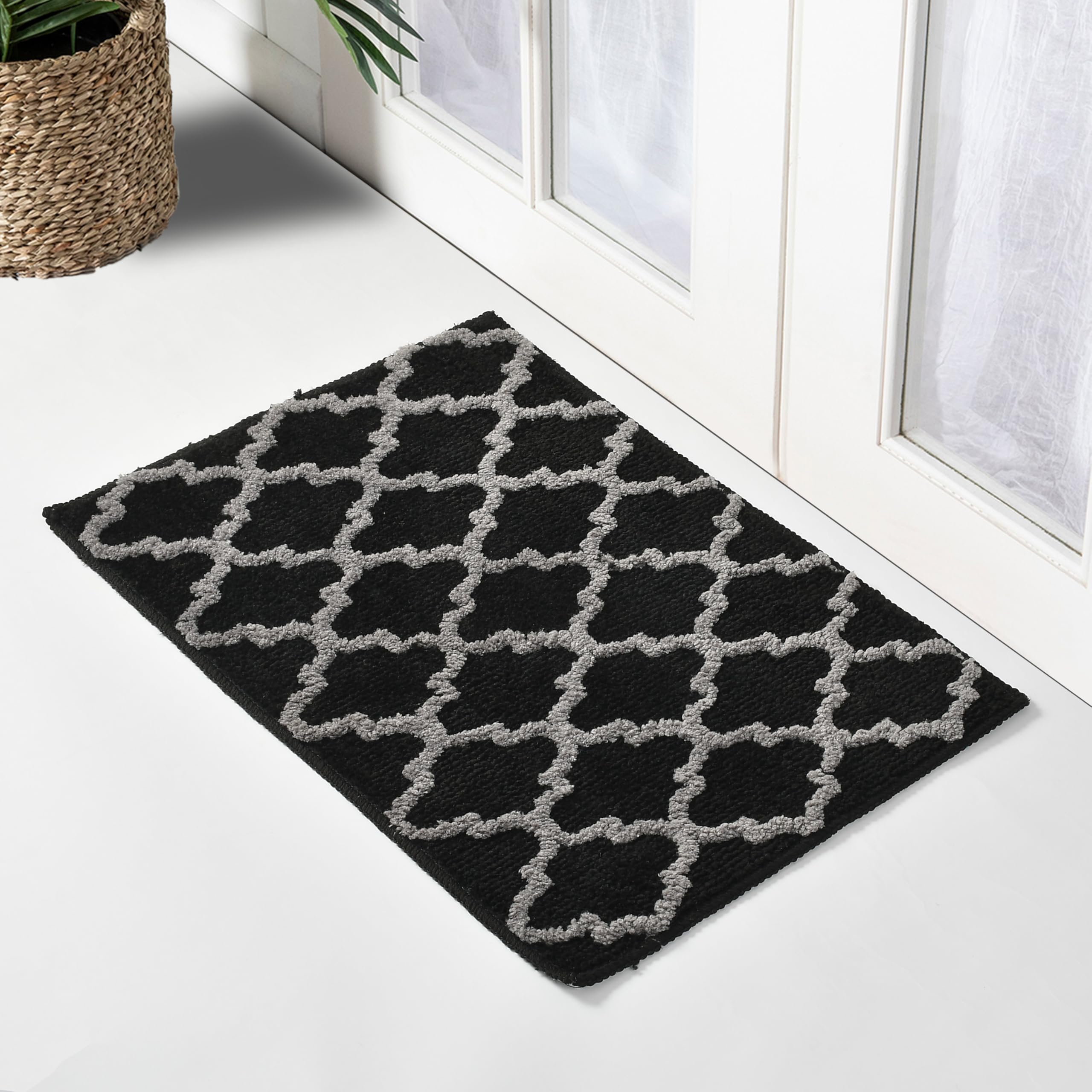 microfiber super soft anti slip doormat for indoor home entrance | durable non-skid high-absorption bath mat for bathroom | floor covering mat for kitchen/bedroom (16x24inch), black1