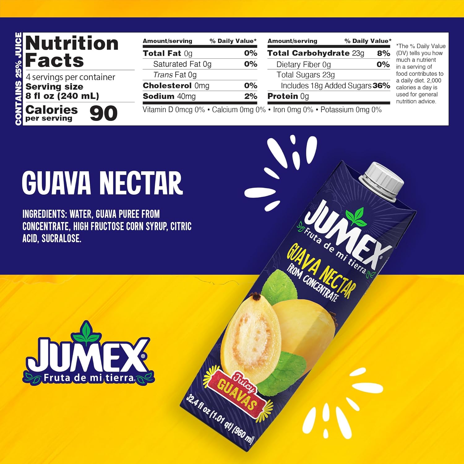 Jumex Guava Juice Nectar - Guava Nectar Made with Fresh Fruit Puree - Tropical Fruit Juice Concentrate for Smoothie Mix, Cocktail Mixers, Kids Drinks & Mexican Beverages - 32.4oz, 12 Pack Carton