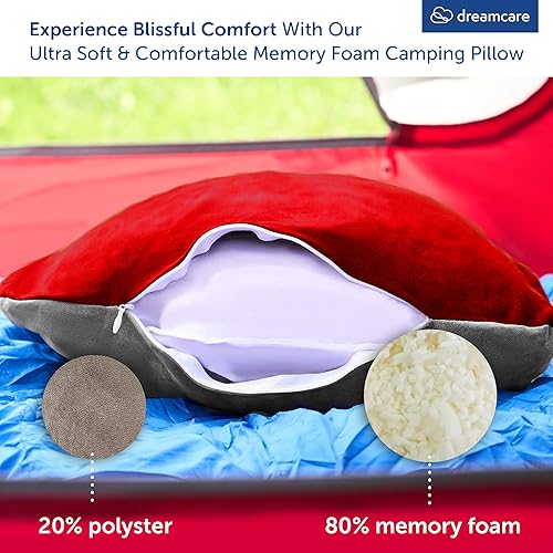 Miniatura 4 de DREAMCARE Almohada de campamento, almohada de viaje de espuma viscoelástica, accesorios de campamento, almohada pequeña esencial para camping,