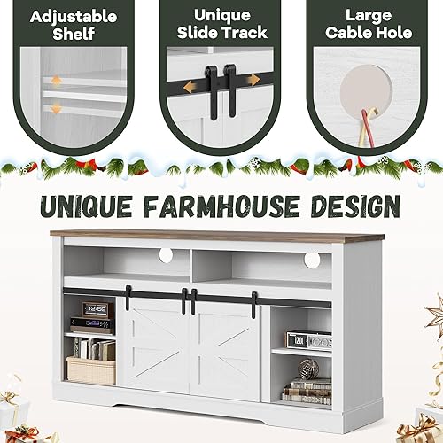 Miniatura 5 de YESHOMY Soporte de TV para televisores de hasta 65 pulgadas, con puertas correderas de granero y armarios de almacenamiento, mesa consola y muebles