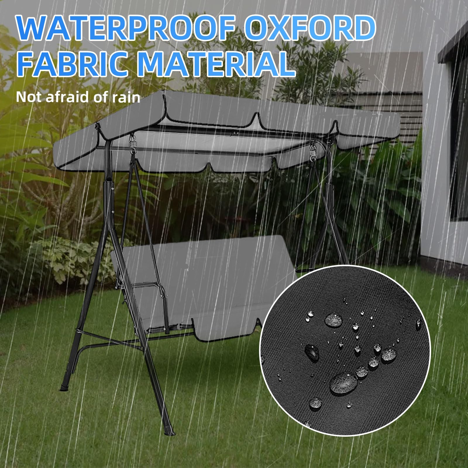 Hamaca de jardín, 249 x 185 cm, resistente al agua, techo universal de repuesto para columpio de jardín, toldo Oxford de 3 plazas, protección UV 210D (gris)