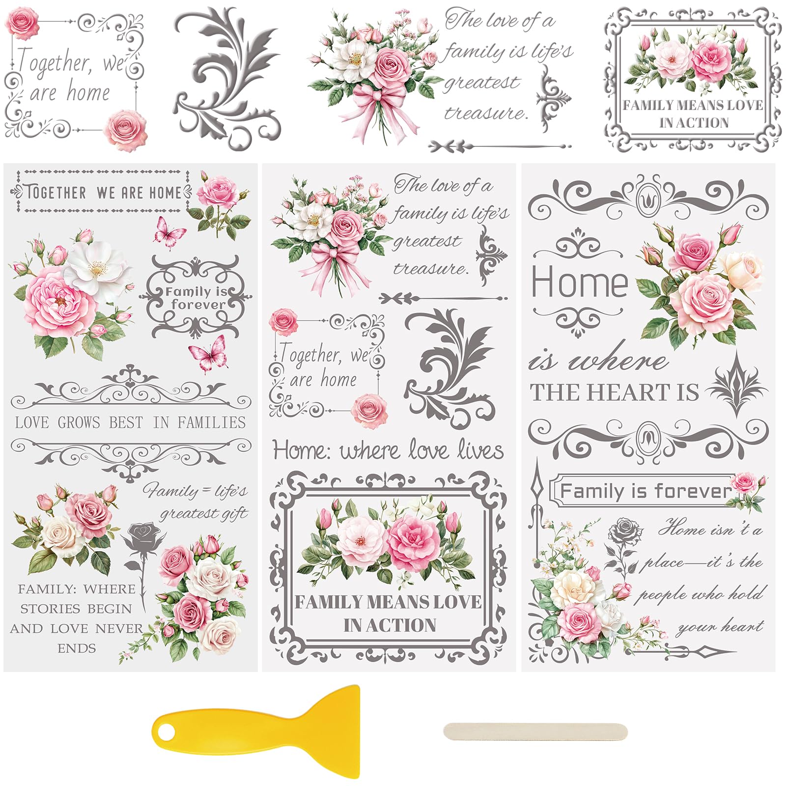 WANDIC 3 Sheets UV DTF Rub on Transfer Stickers, Vintage Flowers 3D Cup Warp Waterproof Decals for DIY Glass Water Bottle Furniture Crafts,15 * 30cm