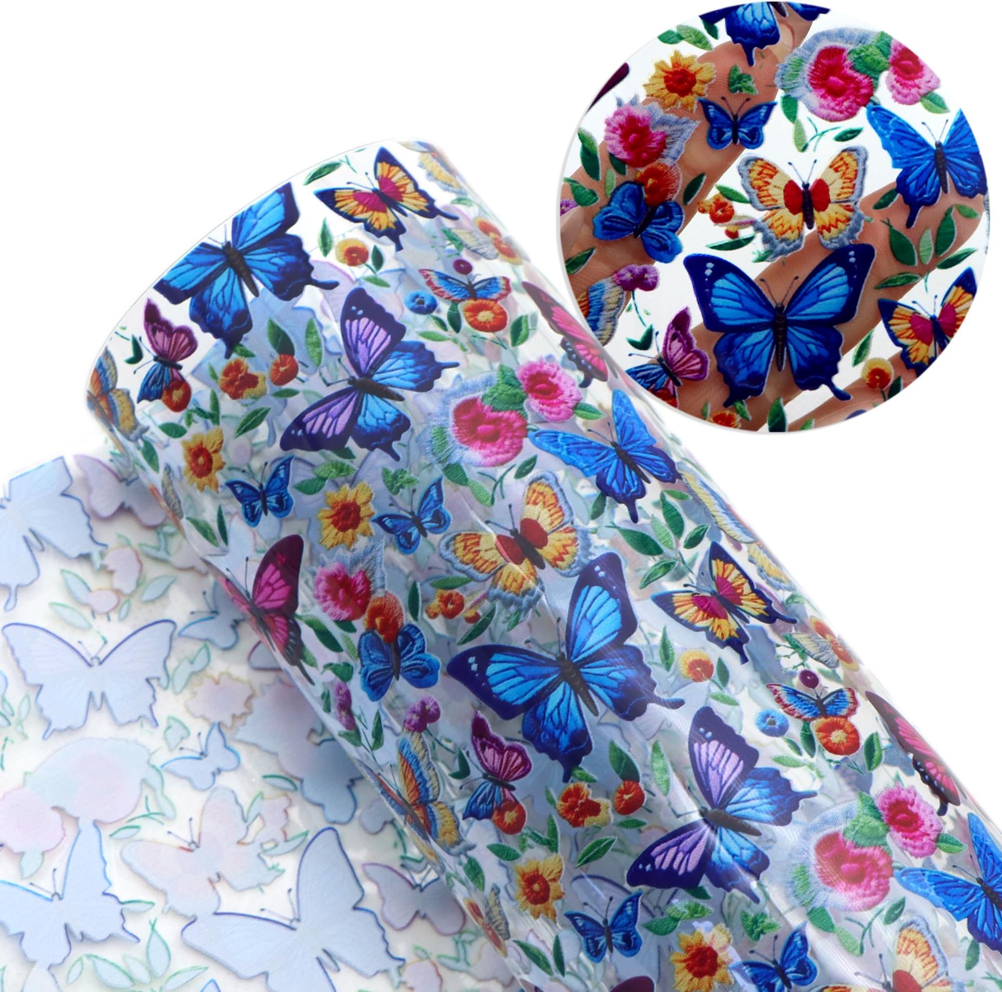 David Angie Transparent PVC Printed Faux Leather Roll 11.8" x 47.2" (30 cm x 120 cm) Synthetic Leather for Cosmetic Bag Bows Earrings Making DIY Projects (C)