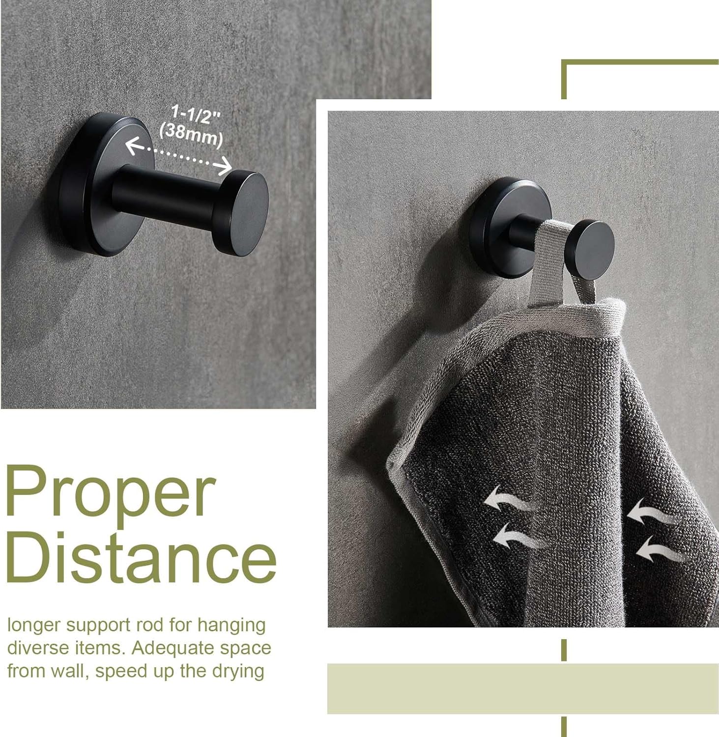 APLusee Bath Robe Hook, Hand Towel Ring & Toilet Paper Holder Bundle, Matte Black Stainless Steel Bathroom Accessories Wall Mounted