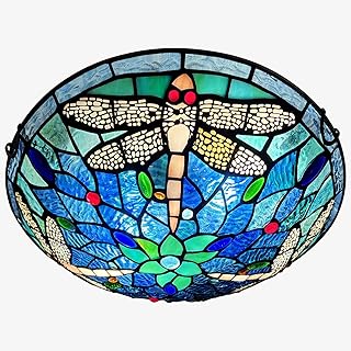 ARTZONE Tiffany Ceiling Lights, Stained Glass Ceiling Light 2-Lights 12 Inch Tiffany Flush Mount Ceiling Light for Bedroom Dining Living Room Entryway Foyer