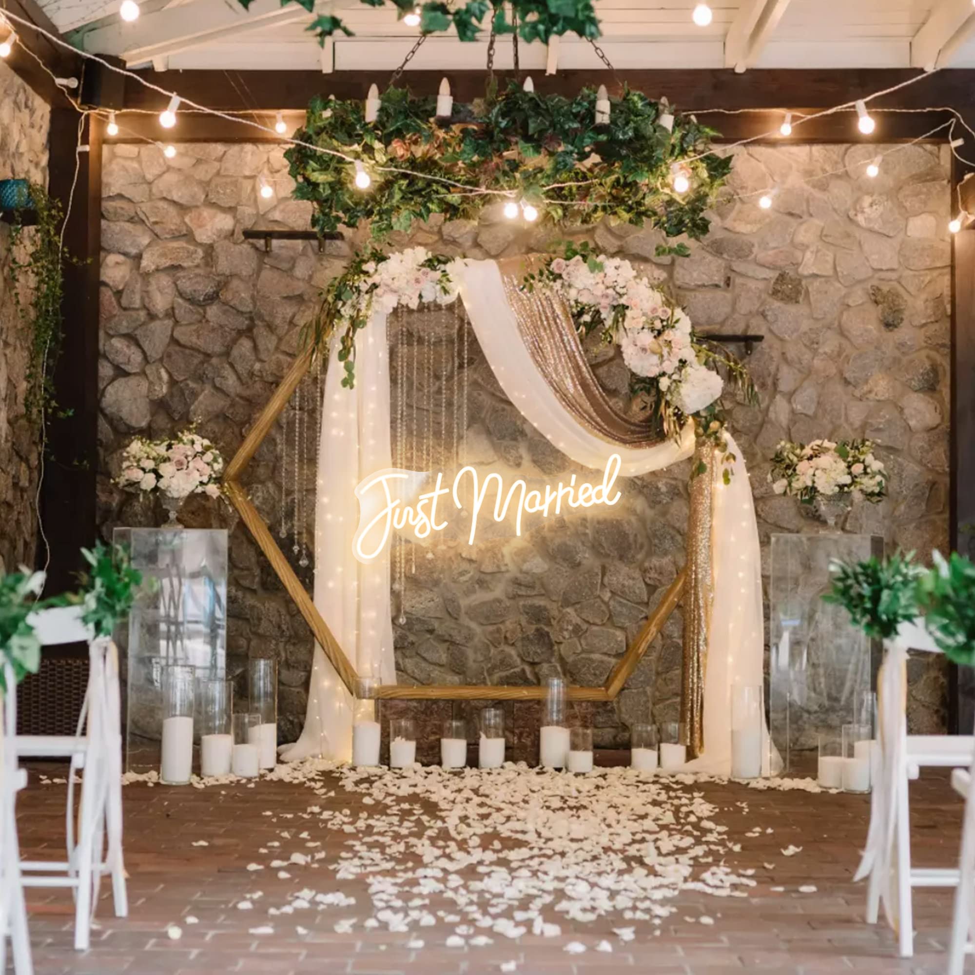 SKYLANTERN Neon LED Just Married 50 cm – Neonwandleuchte, Warmweiß, Netzteil, Neon-Lampe mit Ein-/Aus-Schalter, für Dekoration, Hochzeit, Champagner, Dekoration für Hochzeit
