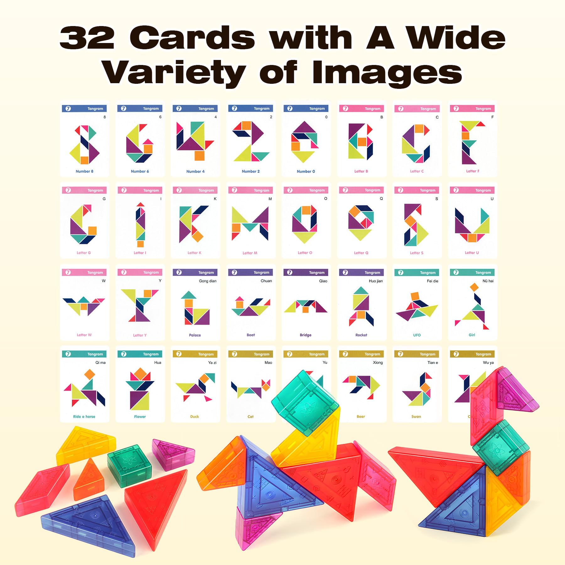 Puzzle Magnetico 3D Tangram – Tangram Magnetico per Bambini dai 3 Anni in su con 32 Tessere, Gioco Educativo da Viaggio per Bambini, Perfetto Come Regalo per i Bambini
