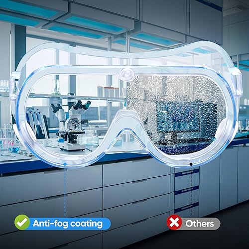 Miniatura 7 de TICONN Anteojos de seguridad antivaho con visión amplia HD, resistentes a los impactos para laboratorio de química, industriales
