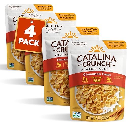 Catalina Crunch Protein Cereal | Sugar Free Breakfast Cereal with 11g of Protein | Gluten Free, Keto Friendly | Cinnamon Toast - 9 oz. Bag (Pack of 4) - Packaging May Vary