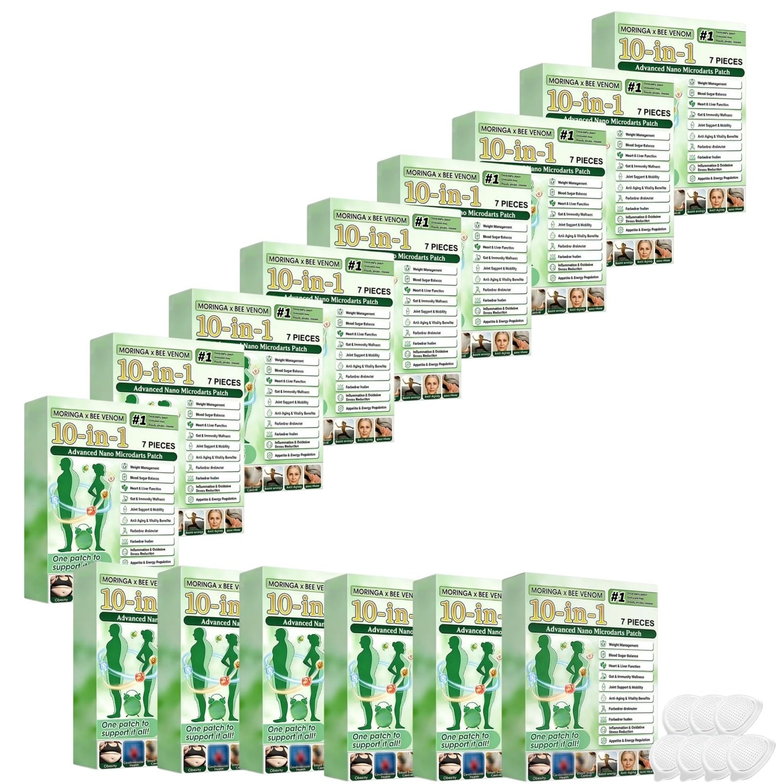 Patch Nano 10 in 1 al Moringa & Veleno d'ape, Patch Nano Microneedle Dimagrante Ingredienti Naturali, Facile da applicare, invisibile sotto i vestiti, uomo e donna