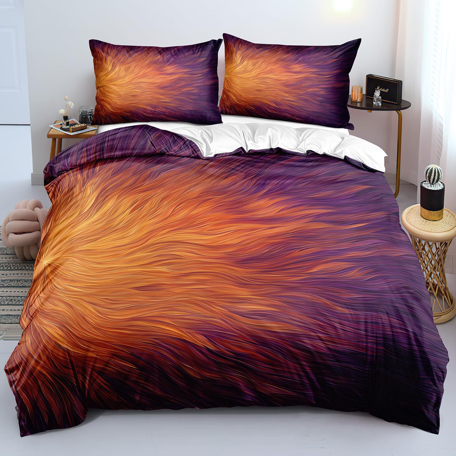 Housse de couette dégradée orange violet parure lit 260x240 motif abstrait