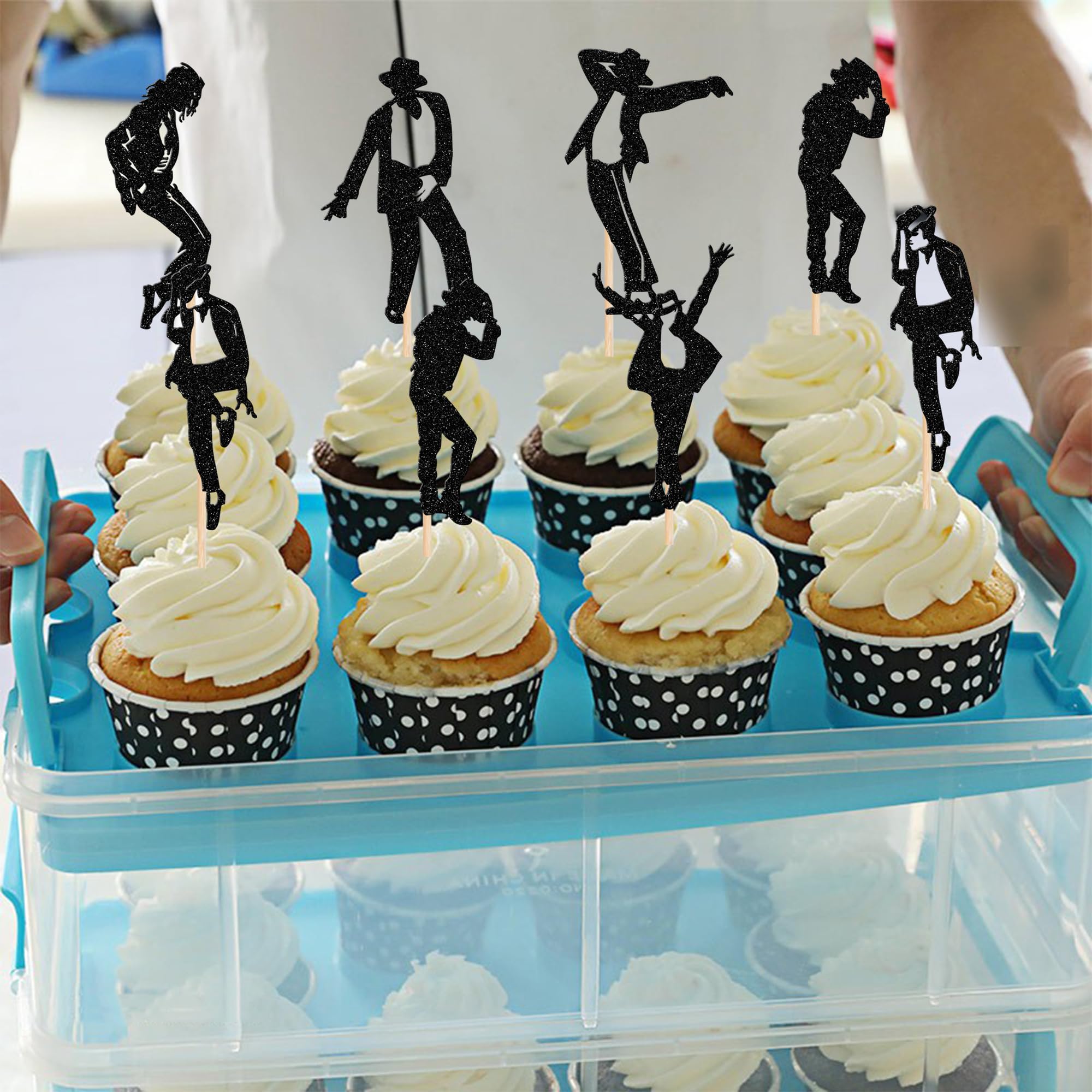24 Stück Dance King Jackson Cupcake-Topper – Glitzernd, Für Tanz-Mottopartys, 4,5 Zoll Mit Stab