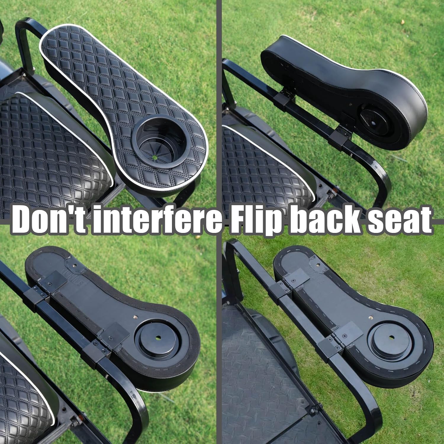 NOKINS Golf Cart Diamond Flip Armrest with Cup Holder, No Drilling Required, Golf Cart Folding Hinged Armrest, Inward Mount, for Club Car EzGo Yamaha Back Seat Kit