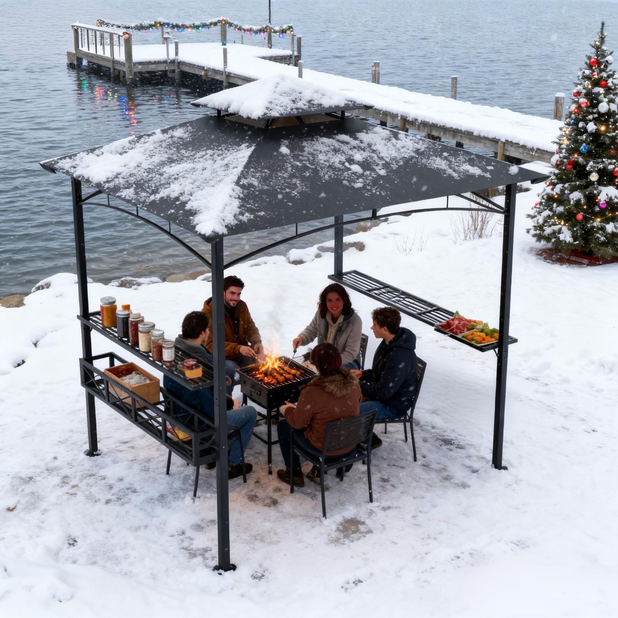 Aufun Pawilon grillowy do użytku na zewnątrz, 245 x 153 x 250 cm, wodoszczelny domek do grillowania z wyciągiem dymu, ochrona przed promieniowaniem UV, na imprezę ogrodową, na grilla, odporny na