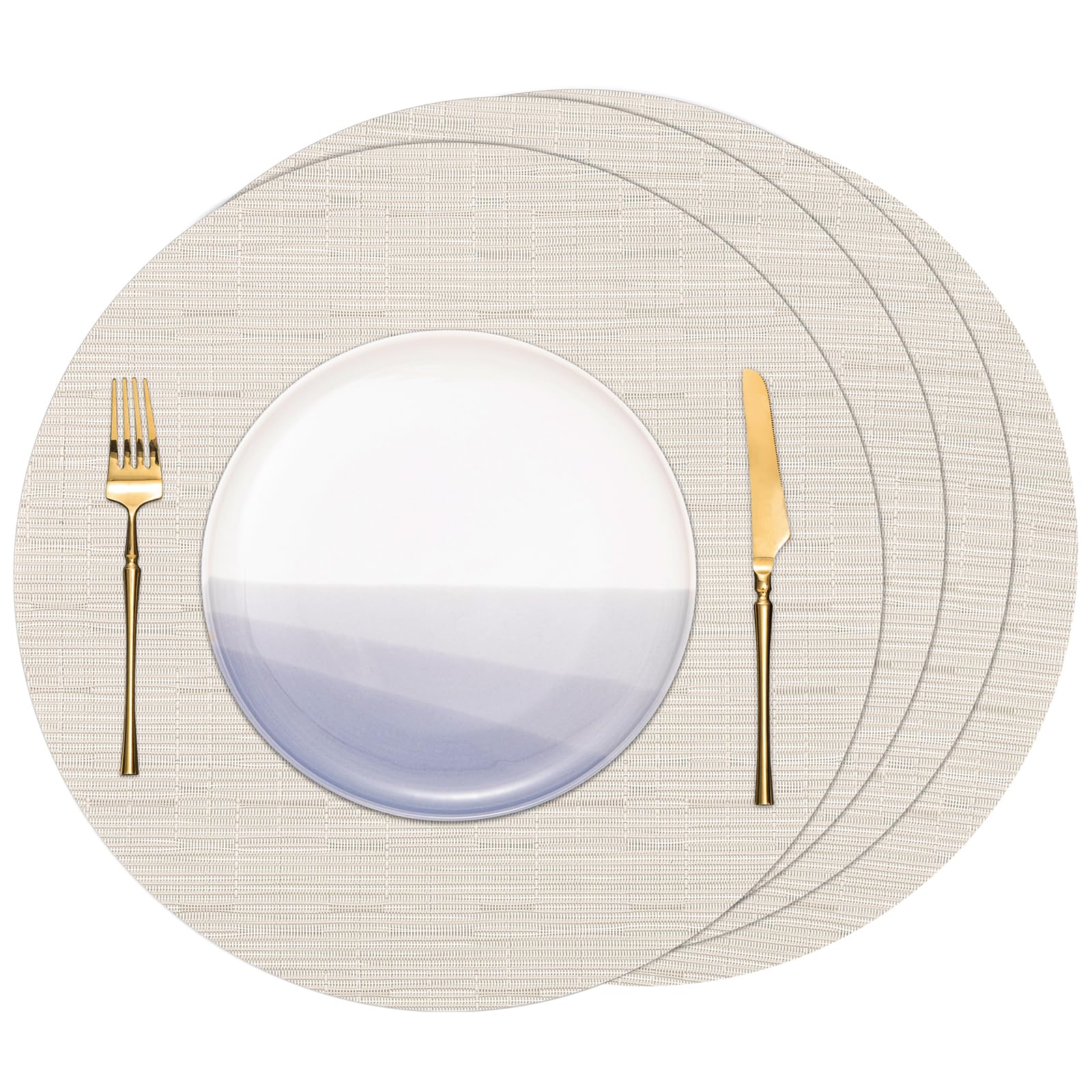 Banchif Tischsets Rund, Tischsets Abwaschbar 6er Set Platzdeckchen PVC Rund rutschfest Platzsets Abwischbar Tischsets Gewebte Platzdeckchen Vinyl Platzsets Durchmesser 38cm