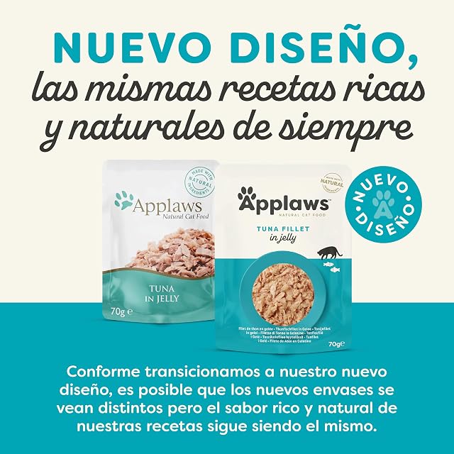 Foto 3 de 5 de Bolsitas de Comida húmeda Natural para Gatos Applaws, Filete de atún en gelatina - 16 x 70 g