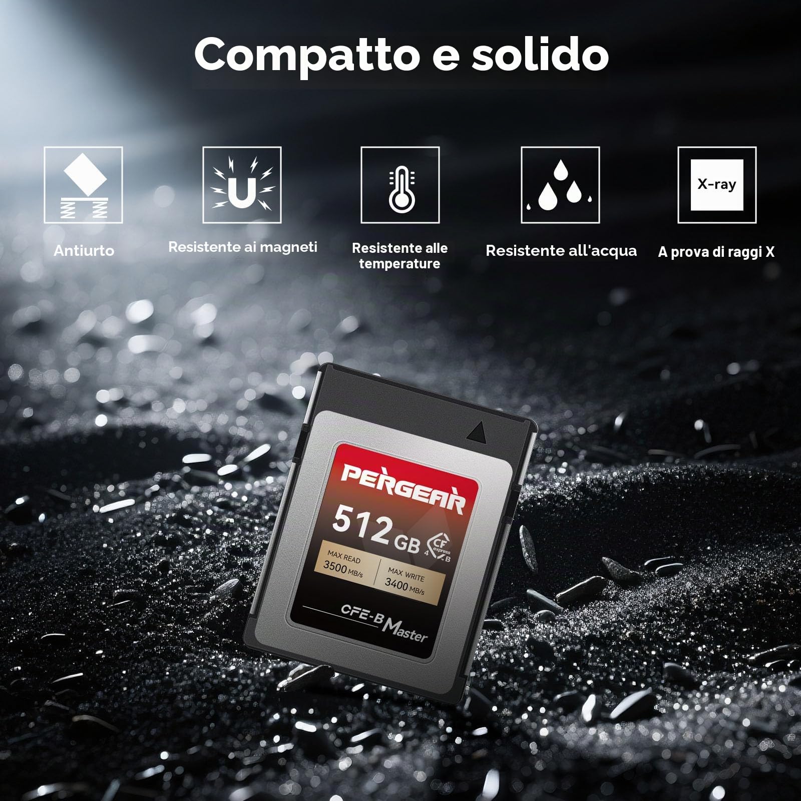 Pergear Schede di memoria CFexpress 4.0 da 512 GB, fino a 3500 MB/s di velocità di lettura e 3400 MB/s per registrazioni video RAW 8K (Master Series), per fotocamera DSLR R5/R5C/Z8/Z9/Z7 II