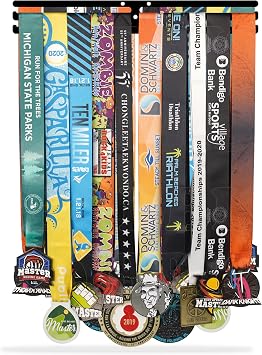 iBobbish Sports Marathon Medal Display Hanger Holder Racks Frame in matt Black Surface Wall Mount Over 40 Medals Upgraded 3 Lines with 3 Screws Easy to Install Easy to use