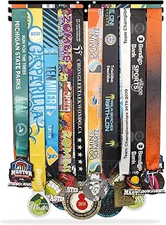 Sports Marathon Medal Display Hanger Holder Racks Frame in matt Black Surface Wall Mount Over 40 Medals Upgraded 3 Lines with 3 Screws Easy to Install Easy to use