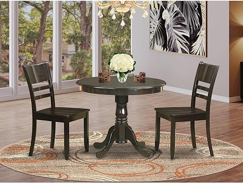 Miniatura 19 de East West Furniture ANLY3-CAP-LC - Juego de mesa de comedor de 3 piezas para espacios pequeños que contiene una mesa de cocina redonda con pedestal