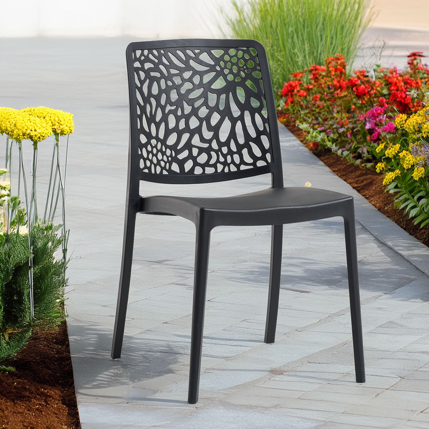 SIEDITI FUORI E DENTRO Sillas de Jardin en polypropylène Avec Fibre de verre, Sillas empilables pour extérieur ou intérieur, Design Moderne et Naturel - Sole (4 Sillas, Negro Antracita)