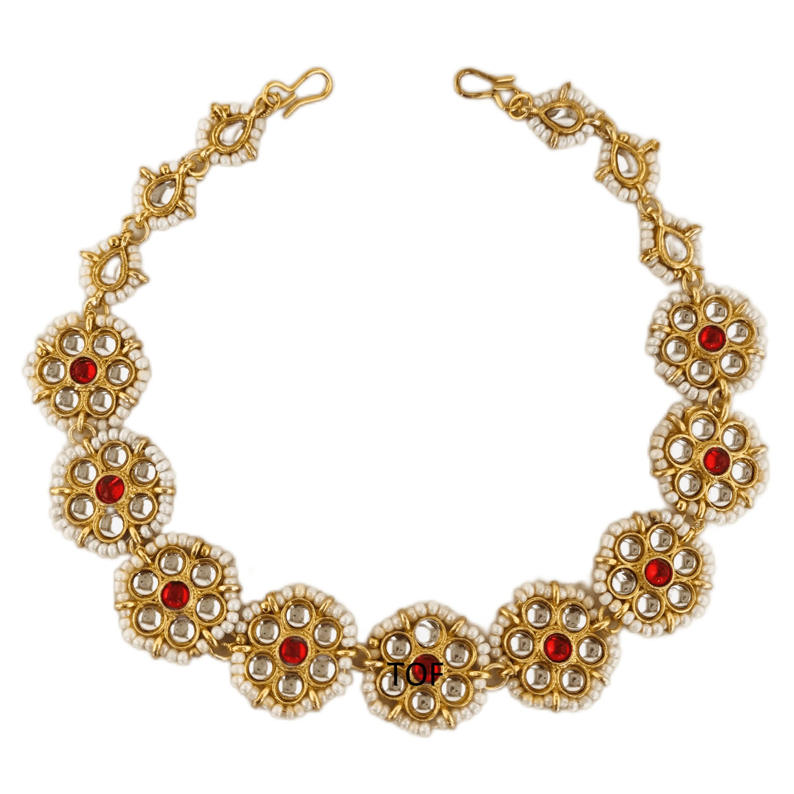 TOF Hair Jewellery Gold Plated Sheeshpatti Maang Tikka bridal bridesmaid Sheeshphool For Women (Red) (B0BQQTZKHT) Amazon Price History, Amazon Price Tracker