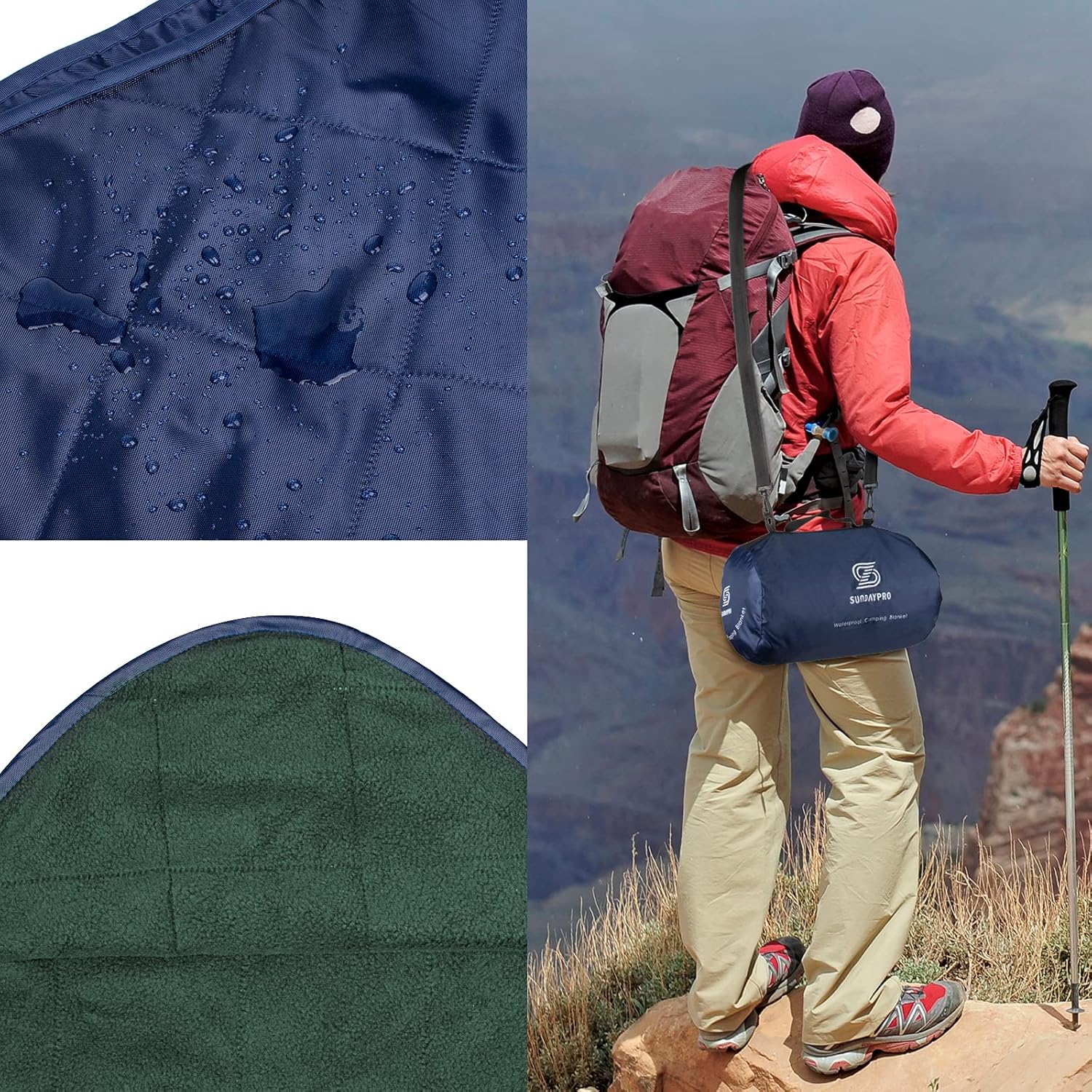 SundayPro Waterproof Camping Blankets for Cold Weather, Extra Large 80" X 58" Outdoor Blanket Lightweight Picnic Blanket Stadium Blanket Travel, Sporting Events, Hiking, Lawn, Music Festival : Sports & Outdoors