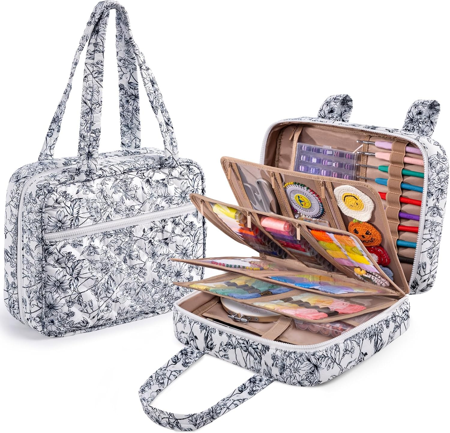 AMOIGEE Sewing Organizer Bag/Clear Pockets for Embroidery & Craft Supplies