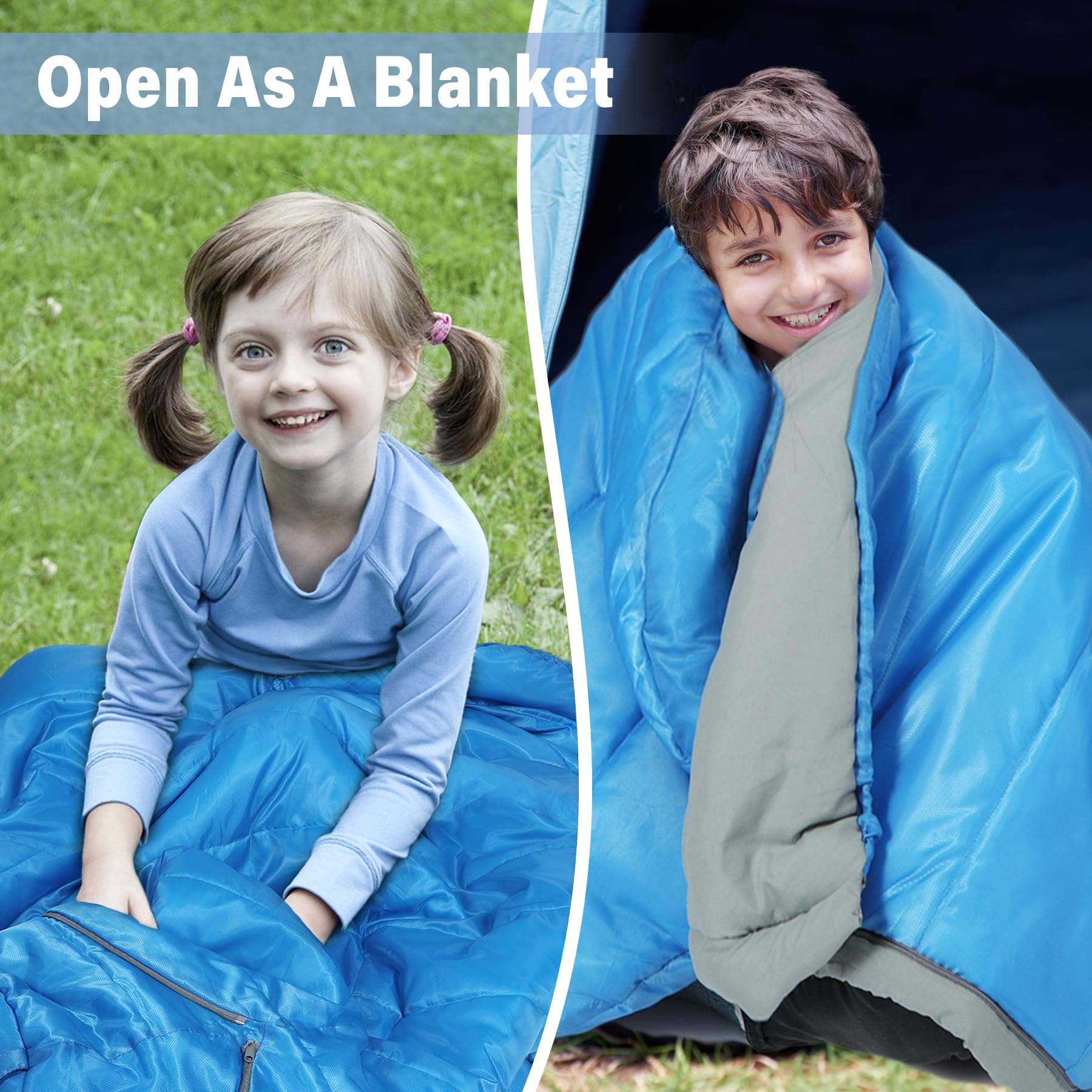 REDCAMP Kinderschlafsack für Jungen und Mädchen 175 x65 cm, Mumienschlafsack Bequem Leicht-Warm mit Ajustable in Länge und 3-Jahreszeiten für Camping&Outdoor, Blau/Rosa
