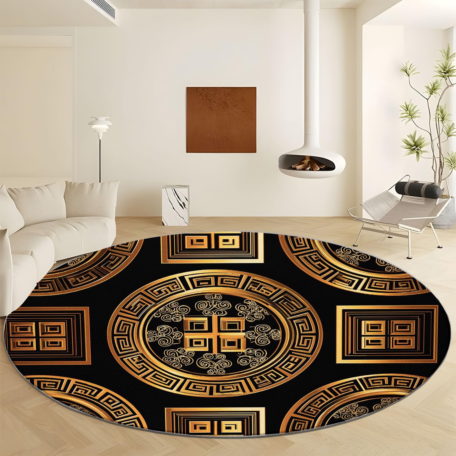 Tapis rond or lavable au salon : une ambiance moderne et douillette au quotidien
