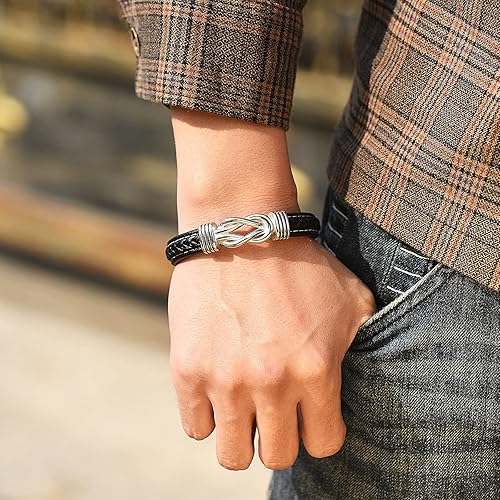 Miniatura 6 de Coolvy Pulsera con texto en inglés "To My Man Straighten Your Crown" para marido, novio, pulseras de cuero trenzado para hombre, San Valentín,