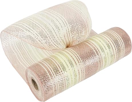 MEEDEE Christmas Mesh Ribbon for Wreath Gold Silver and Rose Gold Ombre Deco Mesh 10 Inch Christmas Metallic Mesh Crafts Supplies for Xmas Tree Garland Staircase Mailbox Centerpiece Swag 30 Feet